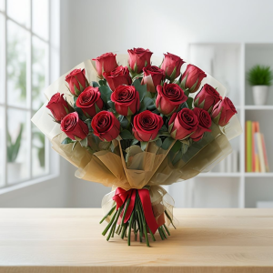 Valentines Day Round Shaped Red Roses Bouquet