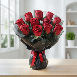 Valentines Day Cute Standard Black Wrapped Bouquet