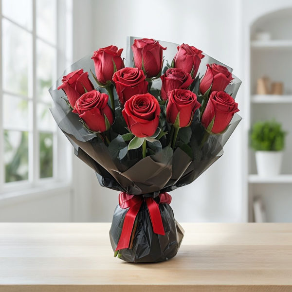 Valentines Day Cute Standard Black Wrapped Bouquet